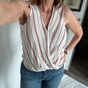 Kut from the Kloth White and Dusty Rose and gray Striped Surplice Camisole